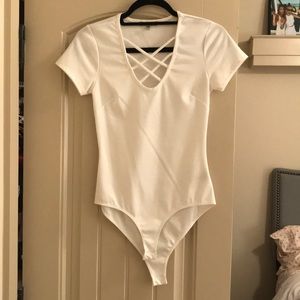 CHARLOTTE RUSSE white strappy neck bodysuit